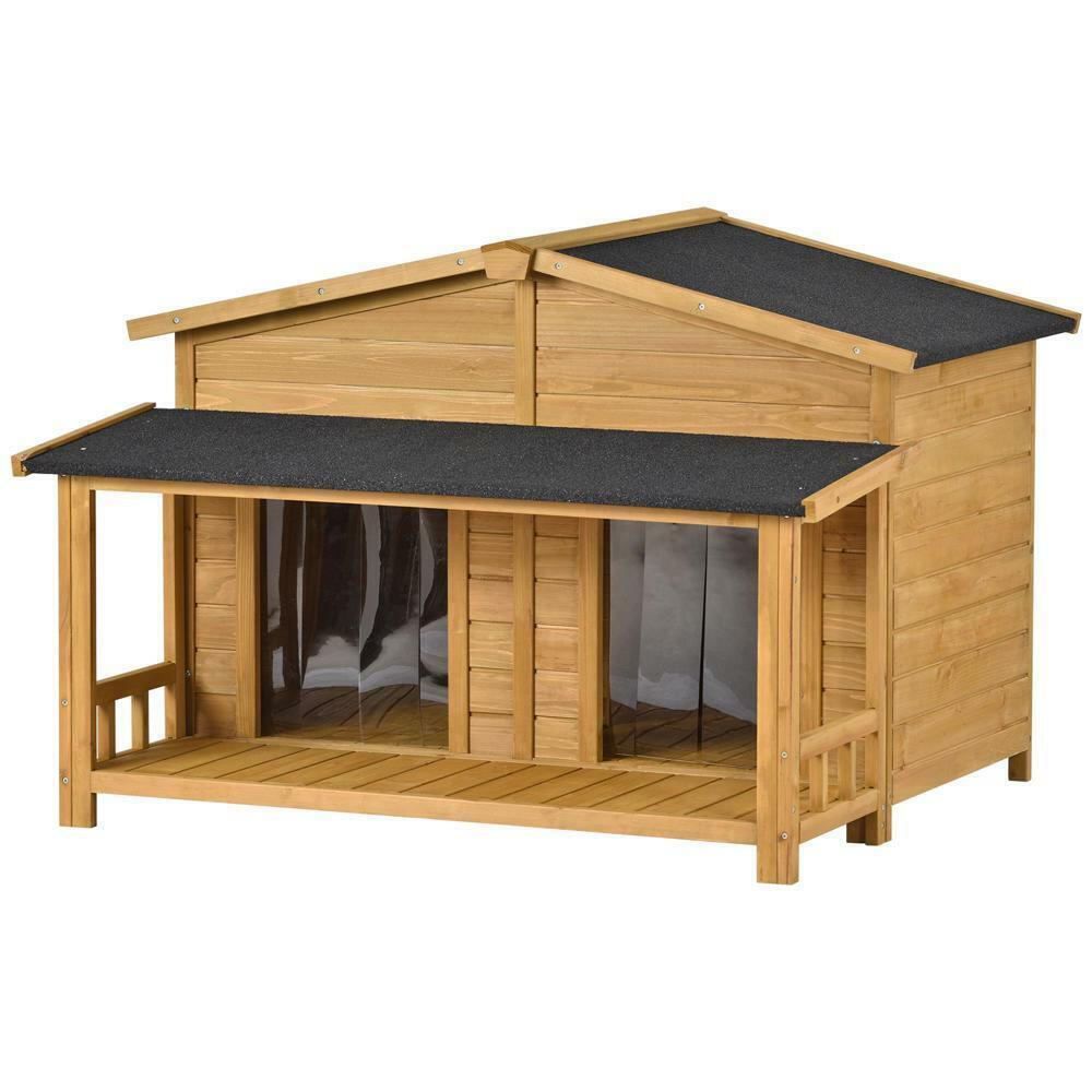 Large Wooden Dog House Outdoor & Indoor Dog Crate Cabin Style With Porch 2 Doors
