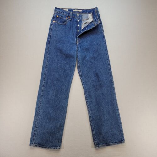 Levis Jeans Womens 27 Blue Ribcage Straight Button Fly Medium Wash Denim