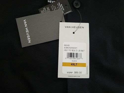 Van Heusen Never Tuck Shirt Mens 4XLT 21-21.5 Button Down Big & Tall Black New - Picture 8 of 9