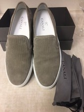 Scarpa da auto in pelle di vitello scamosciata Canali. Beige scuro. Nuovo con scatola. US 11 EU44