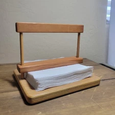 Vintage Wood Napkin Holder Slide Press Windproof Outdoor Picnic BBQ
