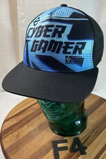 YOUTH BOYS CYBER GAMER HAT BLACK/BLUE SNAPBACK ADJUSTABLE VGC F4