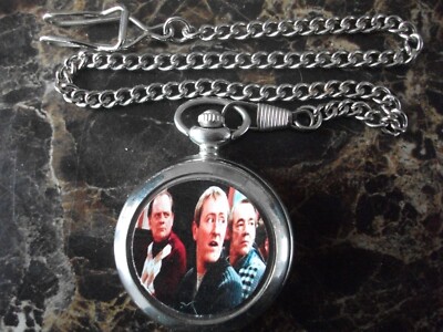 ONLY FOOLS AND DEL BOY RODNEY AND TRIGGER CHROME POCKET WATCH WITH  CHAIN UK
