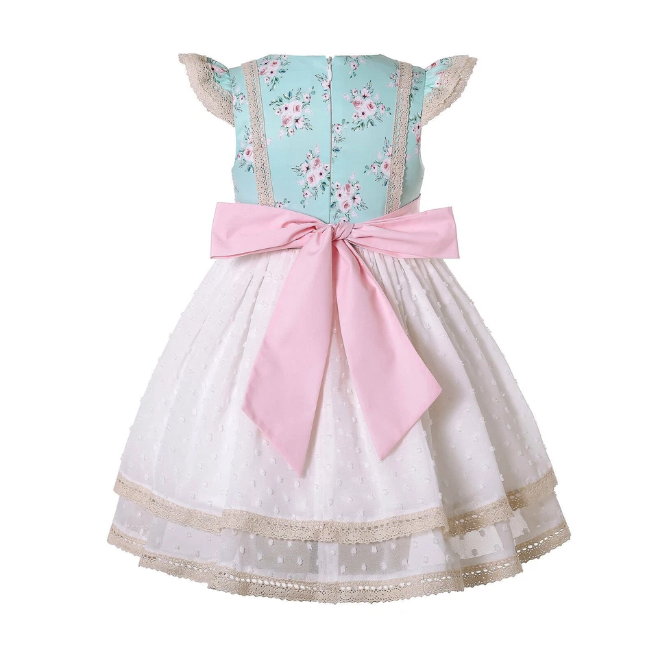 Girls Princess Dress Size 2-8 10 12 Summer Floral Dress Bow Decor w/ Headband - Изображение 3 из 4