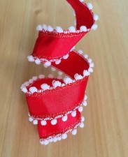 1.5 Inch 5 Yards Fringed Wired Christmas Ribbon Red Gift Wrap Wreaths