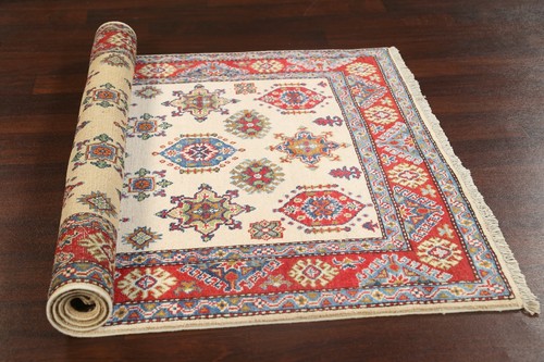 Geometric Super Kazak Oriental Area Rug Hand-Knotted Wool 4x6 Kitchen Carpet - Picture 8 of 12