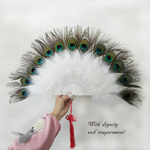 Chinese Feather Fan Peacock Feather Folding Hand Fan Wedding Cosplay Dance Fan - Bild 11 von 65