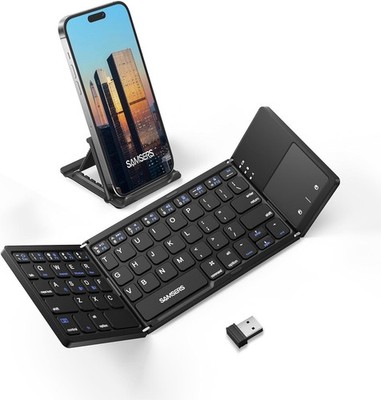 Samsers Multi-Device Foldable Bluetooth Keyboard w/ Touchpad Rechargeable Dongle