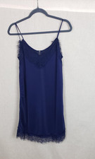 Slip Dress L Navy Blue Satin Lace Trim Feminine Sexy Whimsigoth Dainty