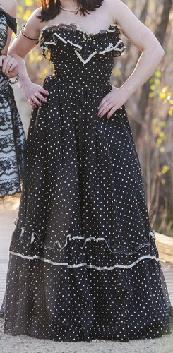 Black Polka Dot Women's Square Dance Dress with Ruffle and Ribbon Details