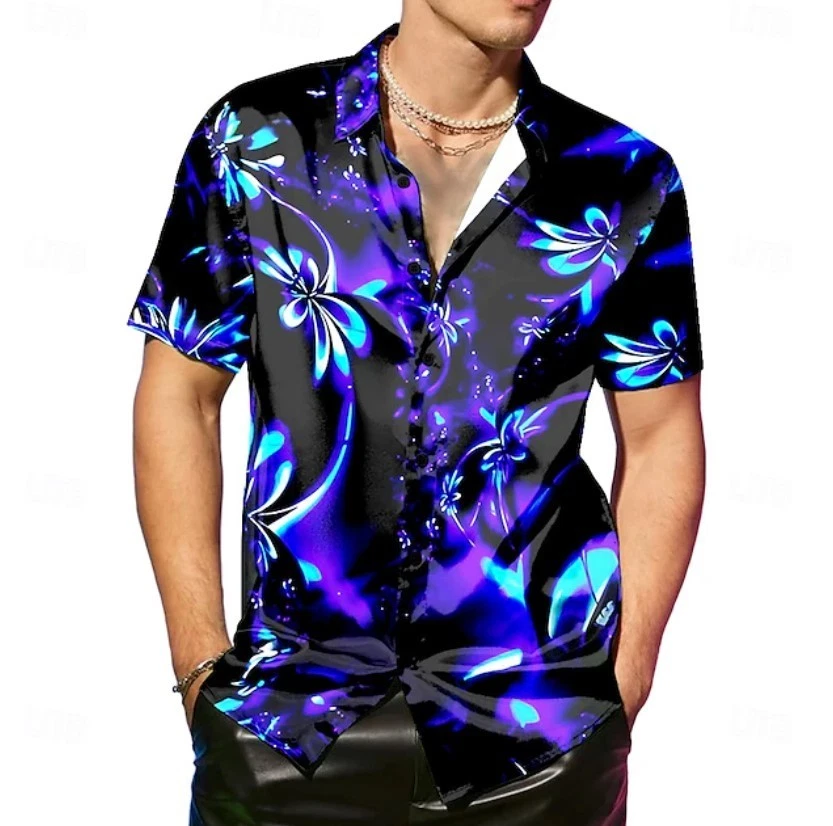 Men's Floral Print Neon Flowers Satin Shirt Dress Shirt Button Up Shirt Short
Opens in a new window