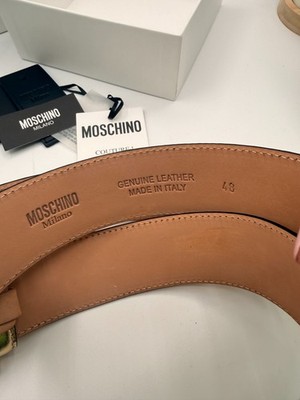 Moschino Milano White Leather Floral Belt Gold Logo Buckle Made in Italy Size 48 Moschino Belts for Women for sale - eBay main image 3