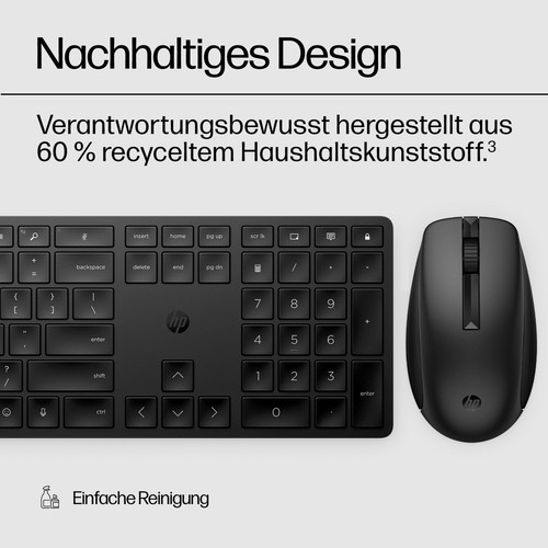 HP 650 Wireless-Tastatur und -Maus, Volle Größe (100%), RF Wireless, Membran Key - Bild 7 von 9