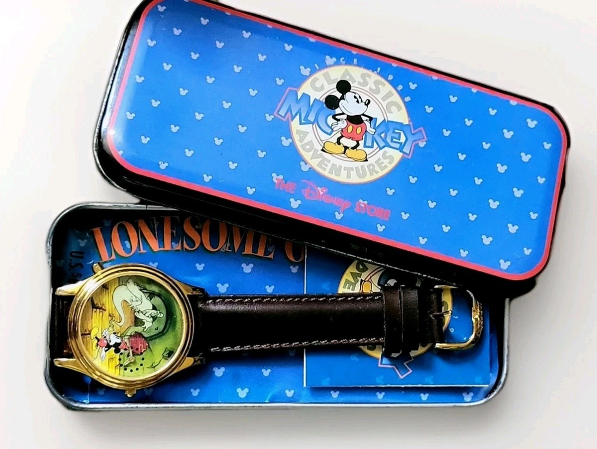 VTG Disney LONESOME GHOST Mickey Mouse Fossil Watch Brown  display picture 1