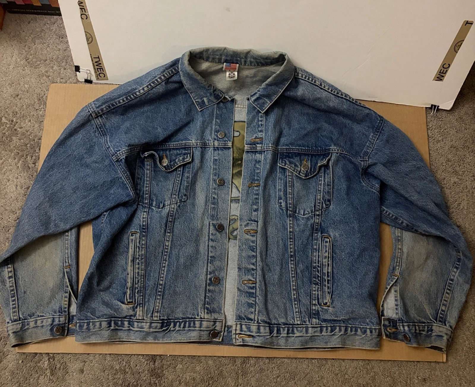 Vintage TYCA Denim Trucker Jacket Mens XXL Blue USA Made Embossed Eagle 90s