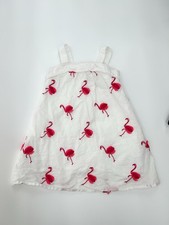 Janie and Jack Flamingo Dress White Pink Embroidered Girls Size 4
