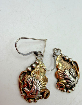 Native American Sterling Silver Earrings Harry Yazzie Flying Bird Dangle HBY