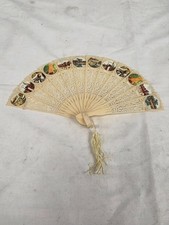 Vintage Celluloid Plastic Ivory Cream Filigree Personal Folding Fan Souvenir