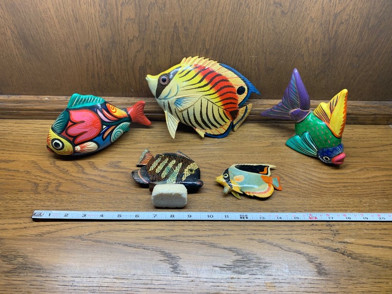 LOT 2 Gorgeous Clay Colored Tropical Fish Folk Art Hand Painted 3 others