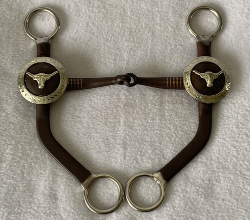 Neat Vintage Silver STEERHEAD Concho Flat Shank Snaffle Bit~5-1/4" Tapered Mouth