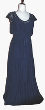 Luxology Maxi Dress Navy Blue Lined Crochet VNeck and Cap Sleeves Tiered Medium