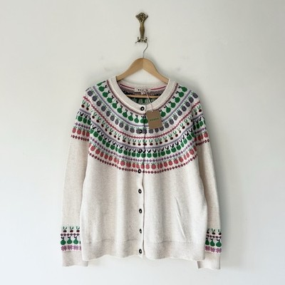 Boden Edie Fair Isle Strickjacke Gr. XL creme Wolle Alpaka Obst Gemüse Scandi