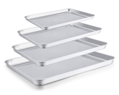 Baking Sheet Set of 4, Stainless Steel Baking Pan Tray Cookie Sheet, Non Toxic &