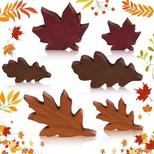 Qunclay 6 Pcs Fall Thanksgiving Decor Maple Leaves Wood Sign Brown