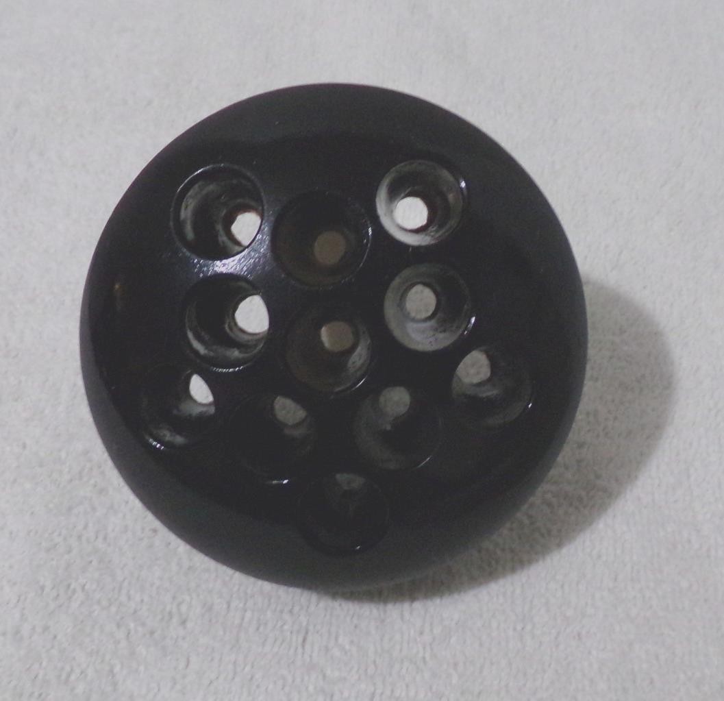 VINTAGE GLOSSY BLACK GLASS 11 HOLE FLOWER FROG-POSSIBLY SMITH-LOOK!