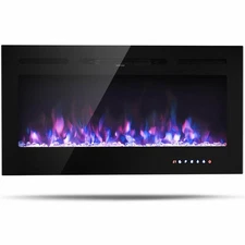 40" Electric Fireplace Recessed and Wall Mounted 750W/1500W W/ Multicolor Flame