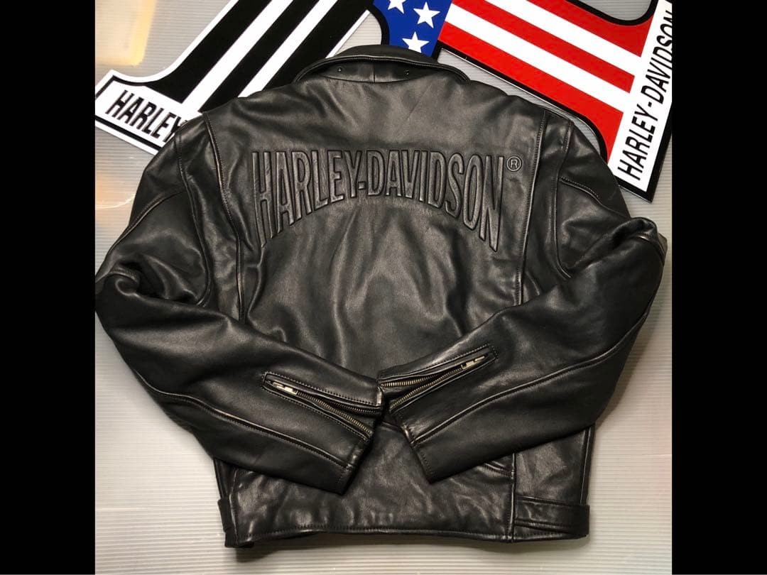 [Very rare] Harley-Davidson leather double riders jacket size:L Black JP 2601TK image 6