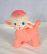 Vtg 1955 Sun Rubber Co Lamb Squeak Toy Kitsch Squeaker WORKS Rare Pink Body 6"