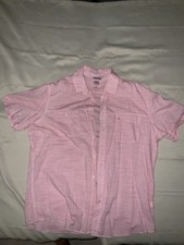 IZOD Saltwater Collection Men Pink White Striped Short Sleeve Button-Up Shirt XL