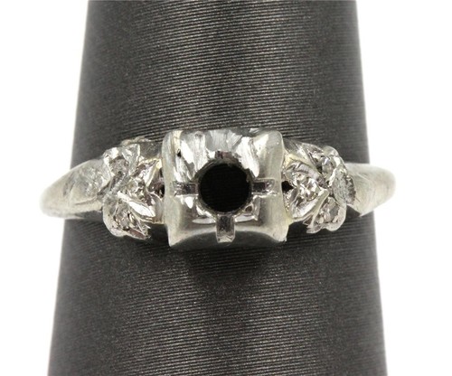 ART DECO 18K SOLID WHITE GOLD NATURAL DIAMOND MOUNT SETTING FOR 1/4CT ...