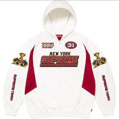 Supreme Football Zip Up Hooded Sweatshirt Men's Size XL White Red SF 49ers FW25