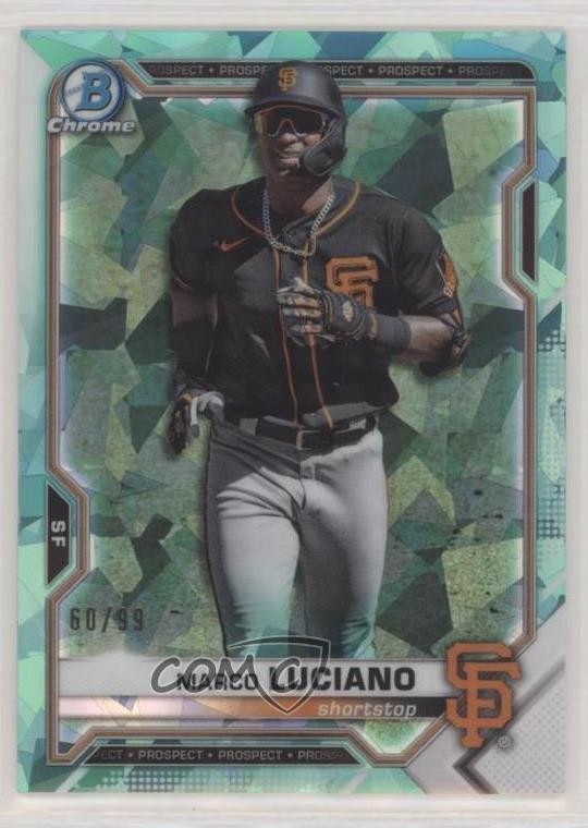 2021 Bowman Chrome Sapphire Prospects Aqua Refractor 60/99 Marco Luciano vs5