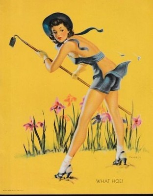 ORIGINAL ELVGREN PINUP, ''WHAT HOE!'' 1940S, LOUIS F. DOW (FINE)