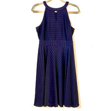 WISP Navy Blue Halter Sleeveless Keyhole Fully Lined Midi A-Line Dress Size 6