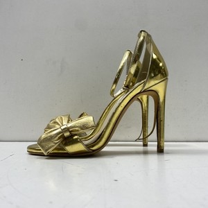 Olgana Paris Gold Metallic Bow Ankle Strap Stiletto Heel Sandals Size 37