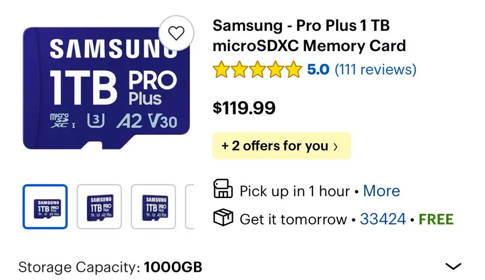 Tarjeta de memoria SAMSUNG Pro Plus 1 TB Micro SD SDXC V30 A2 con adaptador Foto 2 de 3