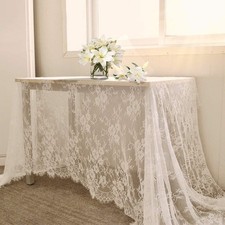 White Lace Tablecloth 60 X120 Inches Rectangle Vintage Embroidered