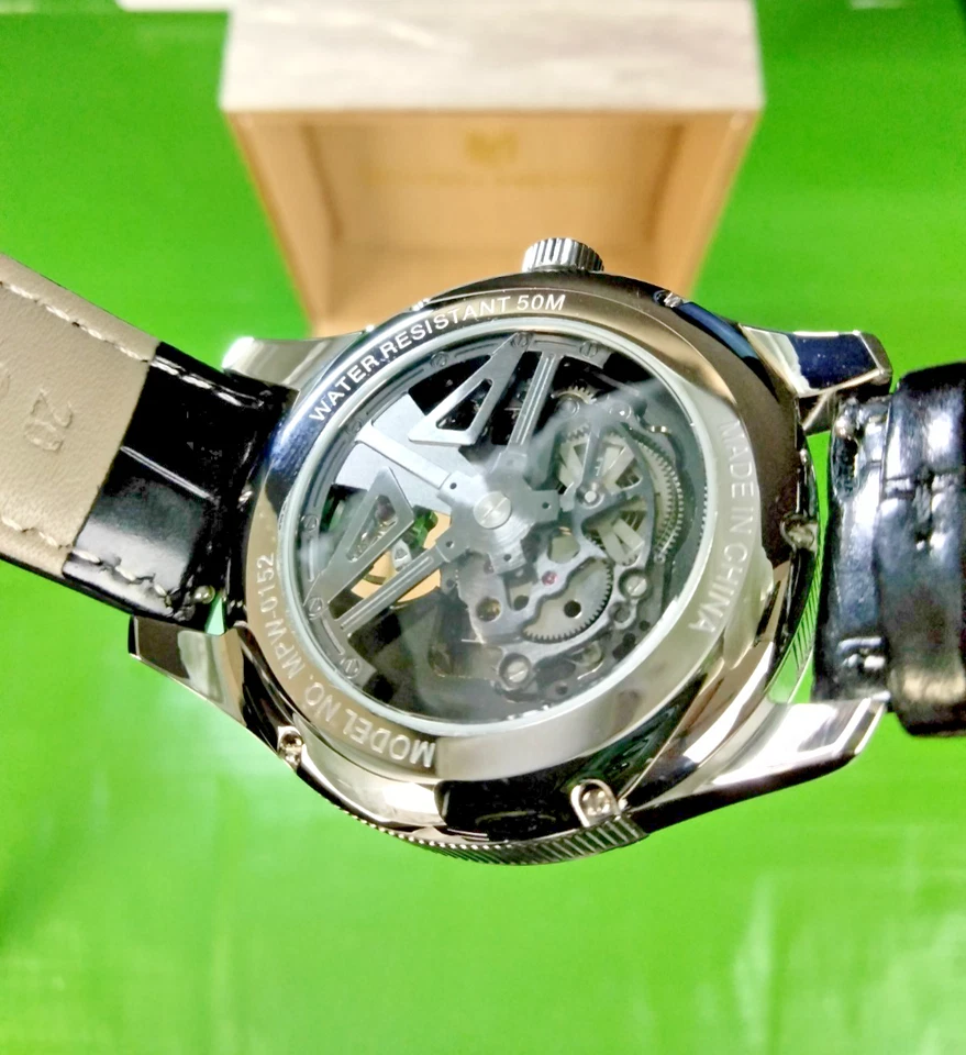 Reloj automático Montres Prestige para hombre bomba de aceite esfera móvil caja WR SS correa de cuero Foto 3 de 4