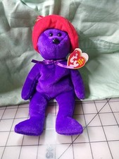 Ty Beanie Baby Ruby the Purple Bear with Red Hat 8.5 inch