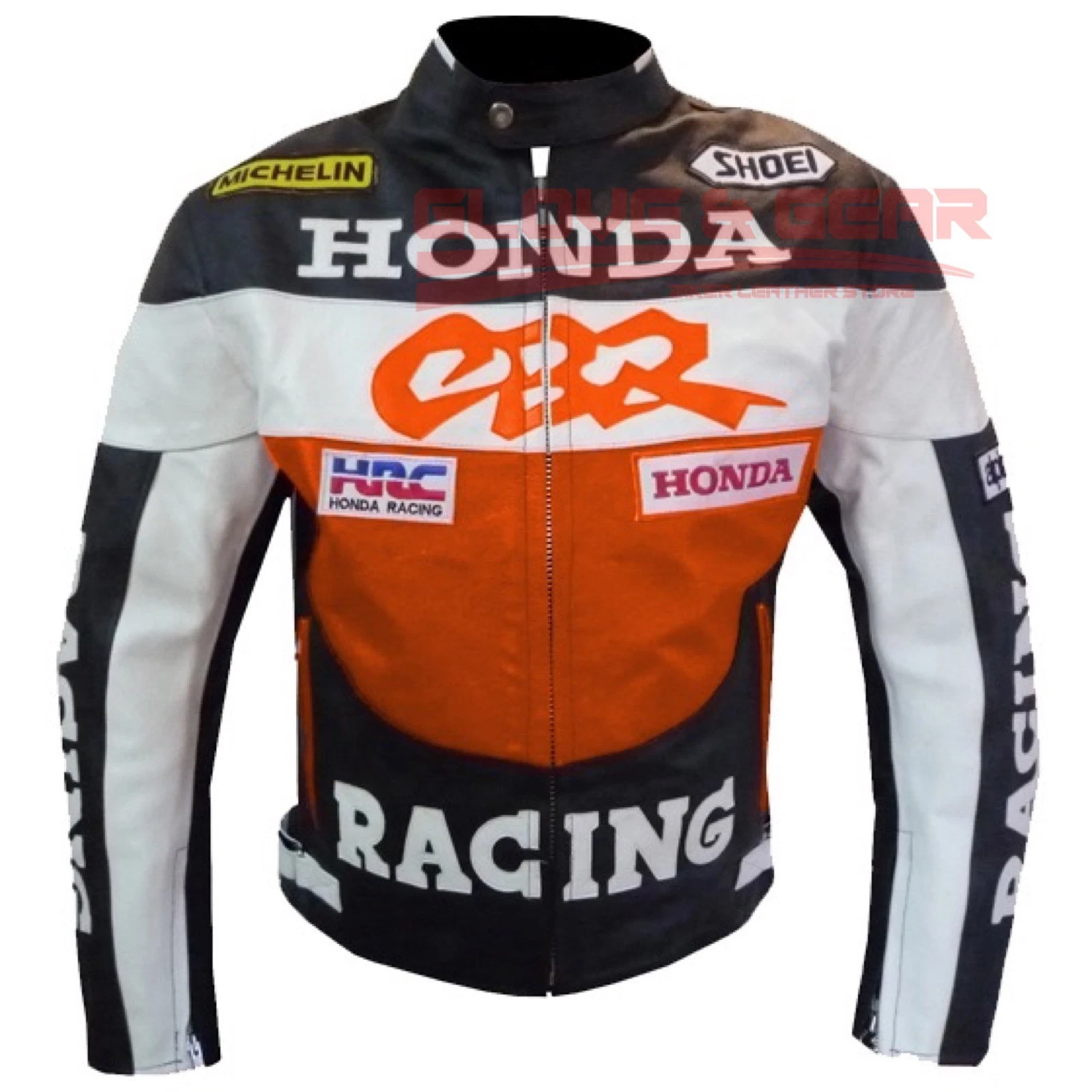 HONDA CBR ORANGE MOTORBIKE MOTORCYCLE COWHIDE LEATHER ARMOURED JACKET