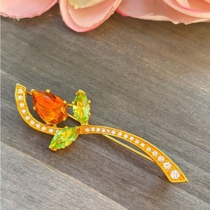 Authentic Nolan Miller Flower Bud Rhinestone Brooch Gold Plated