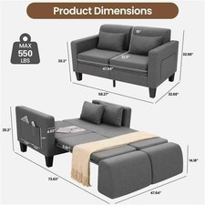 58" 6-in-1 Convertible Sofa Bed Loveseat Sleeper with Pull Out Couch Bed Modern