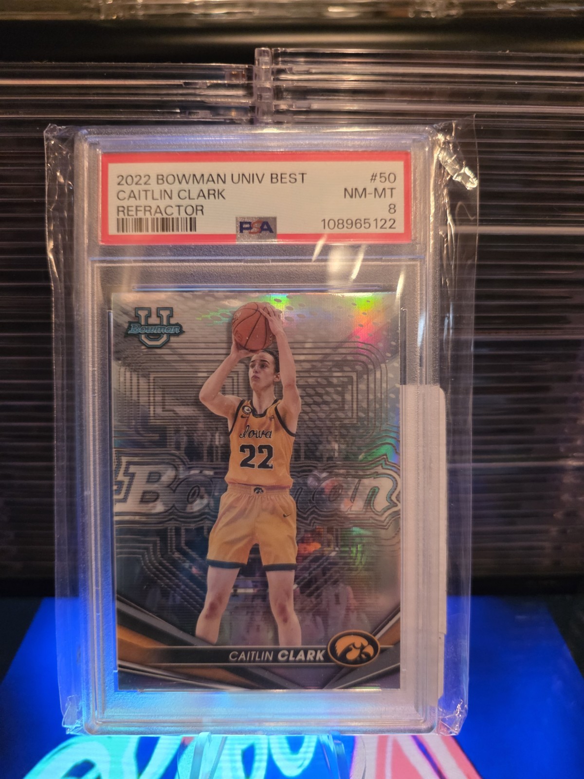 2022 BOWMAN UNIVERSITY BEST REFRACTOR #50 CAITLIN CLARK PSA 8 view 2