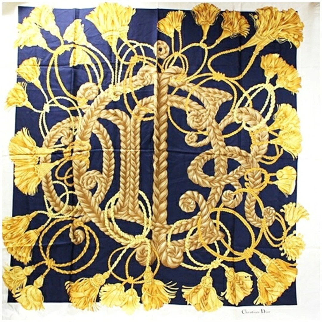 Foulard Christian Dior soie grand format noir crème occasion un rang Christian Dio