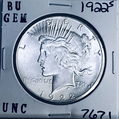 1922 S BU GEM PEACE SILVER DOLLAR UNC MS+ GENUINE U.S. MINT RARE COIN 7671