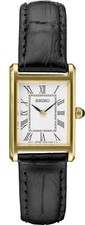 SEIKO Square Gold Black Leather Rady Watch SWR054 Gold